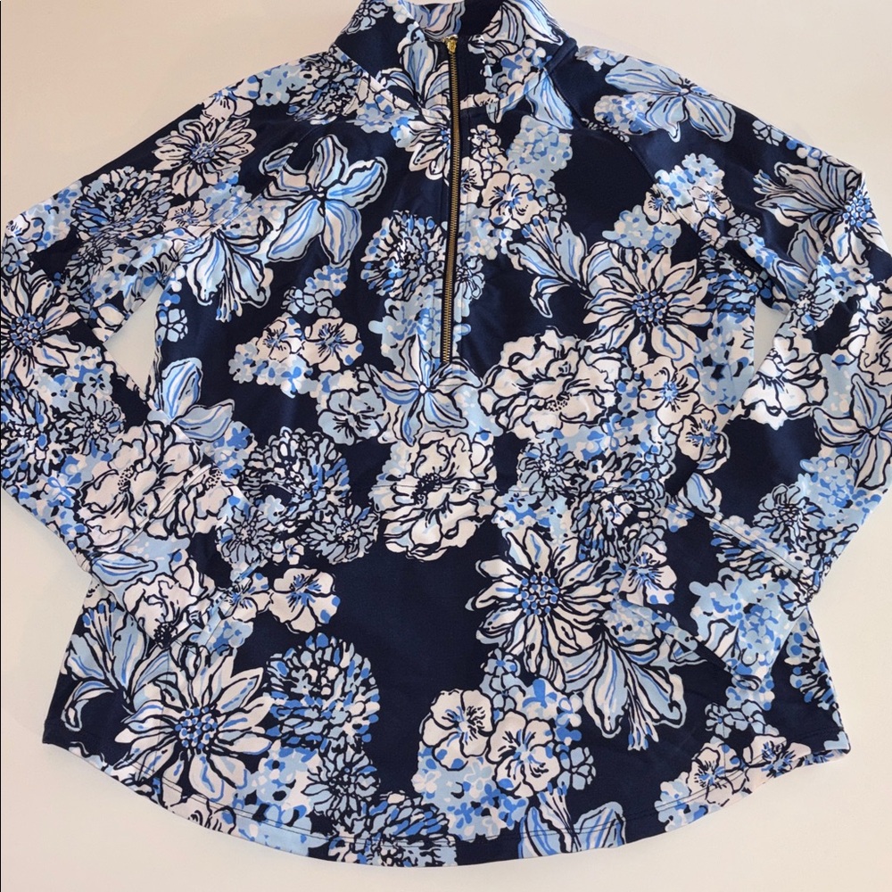 Lilly Pulitzer UPF 50+ Skipper Popover Low Tide Navy Bouquet All Day Medium NWT